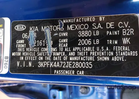 2018 Kia Forte Lx from USA, damaged, VIN 3KPFK4A72JE280035